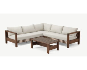 ZAMBRA LOUNGE CORNER SET 3PCS ( LEFT ARM  RIGHT ARM  COFFEE TABLE 98X60)  -  BRAIDED OUTDOOR FLAT 30MM OFF WHITE