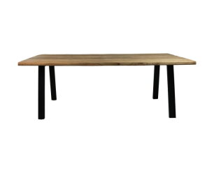 Eettafel semi rustiek teakhout - 240x100x76 cm - Naturel/zwart - Teak/metaal